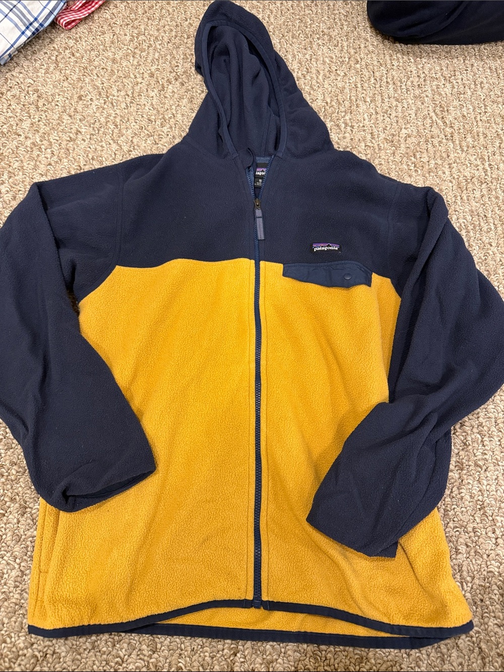 Patagonia Navy & Mustard Yellow Fleece Zip Hoodie